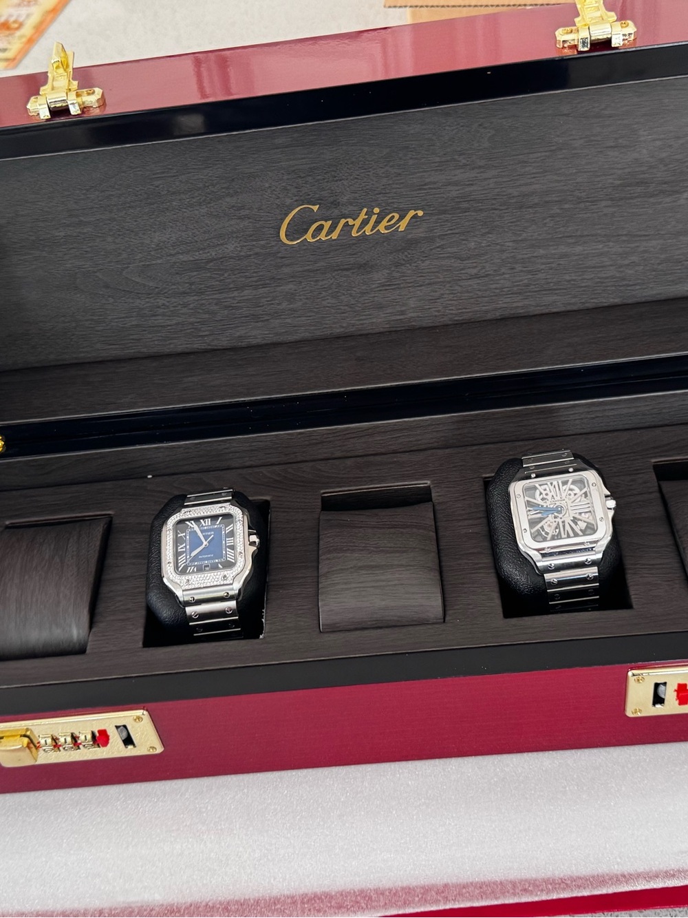 Cartier Red and Black Leather Five-Watch Travel Case with Gold Hardware - Picture 5 of 8